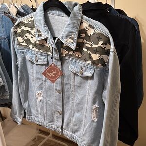 Light Blue Denim Jacket with Patterned Accents Youth